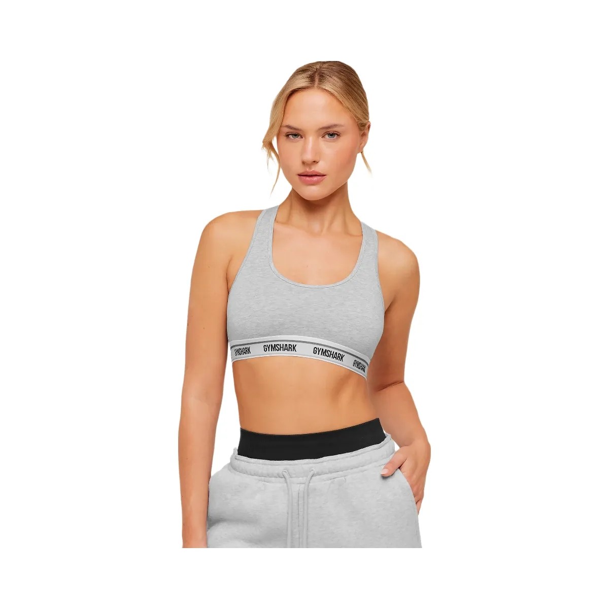 Gymshark Elastic Branded Racerback Cotton Bralette "Light Grey Core Marl" - HypeFly India View 1