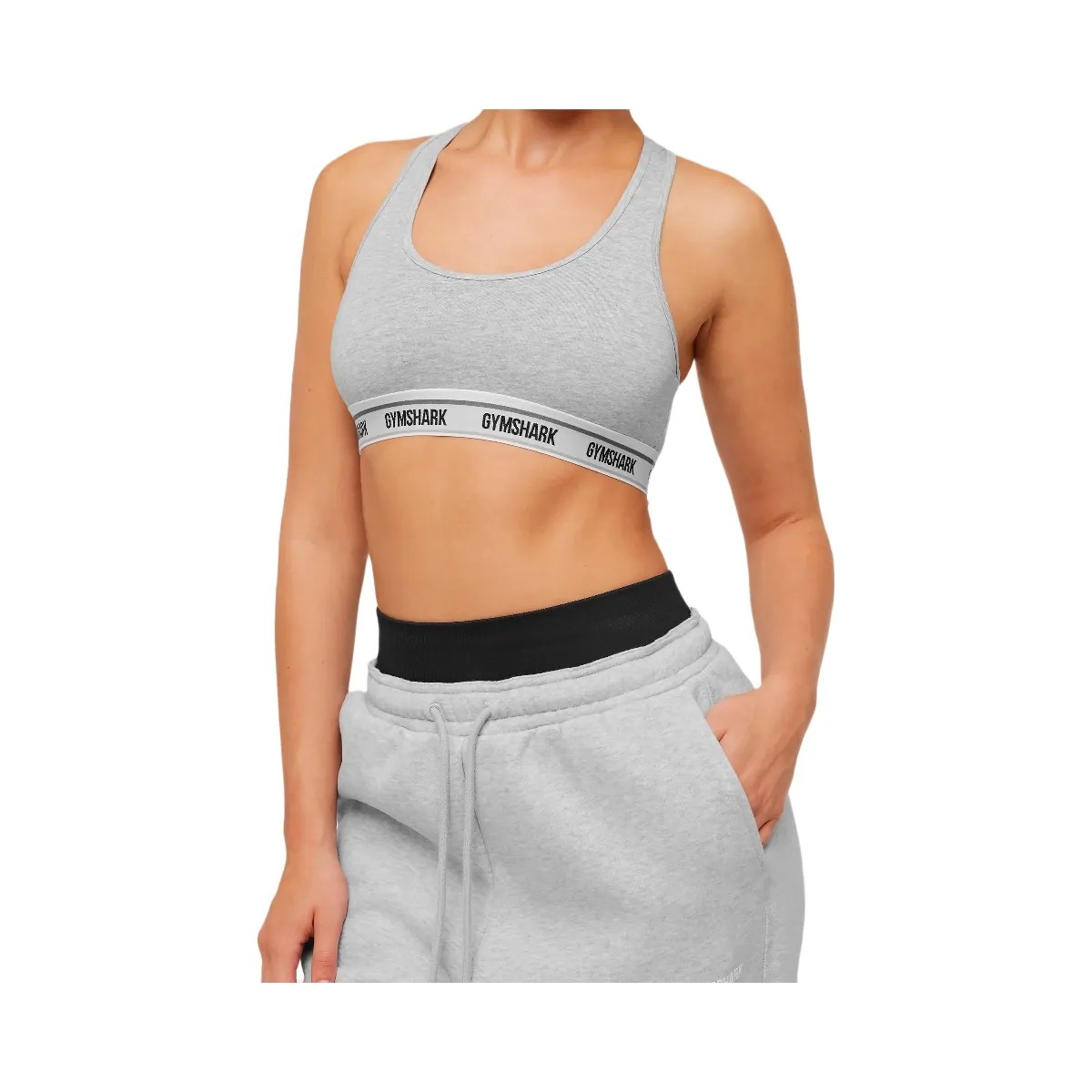 Gymshark Elastic Branded Racerback Cotton Bralette "Light Grey Core Marl" - HypeFly India View 6