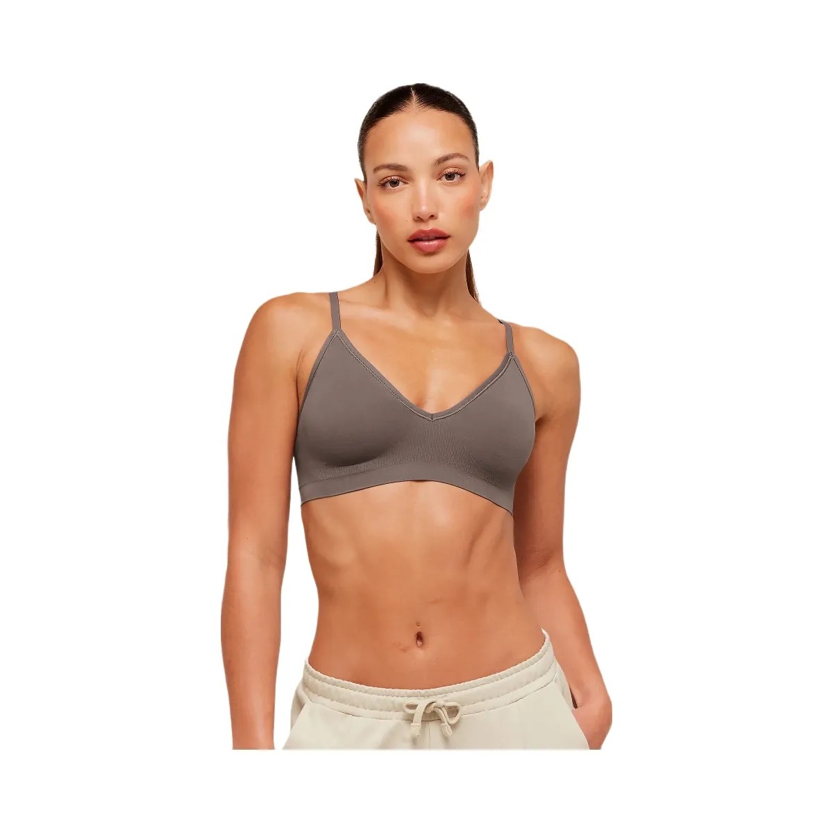 Gymshark FeatherForm V-Neck Bralette "Cool Brown" - HypeFly India View 1