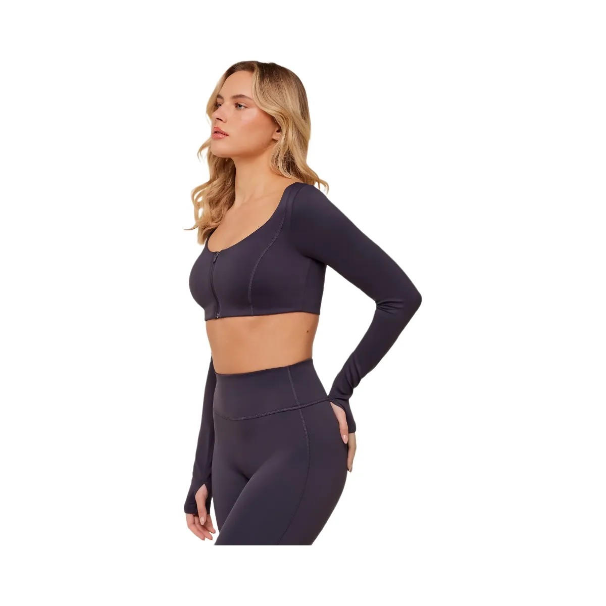 Gymshark Flow Long Sleeve Crop Top with Cups "Midnight Purple" - HypeFly India View 2