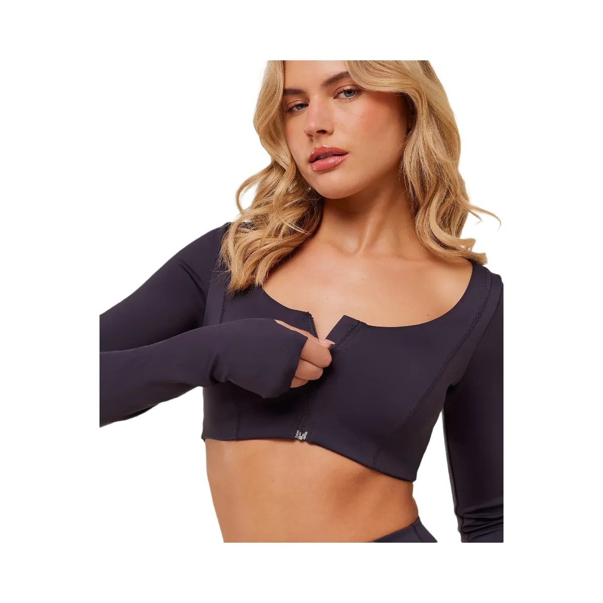 Gymshark Flow Long Sleeve Crop Top with Cups "Midnight Purple" - HypeFly India View 5