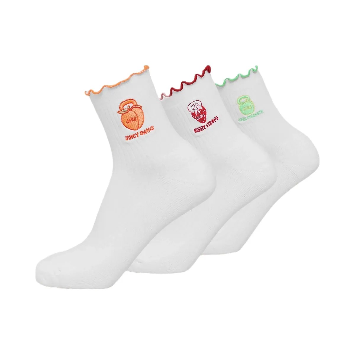 Gymshark Fruity Graphic Midi Frill Socks 3pk "White" - HypeFly India View 1