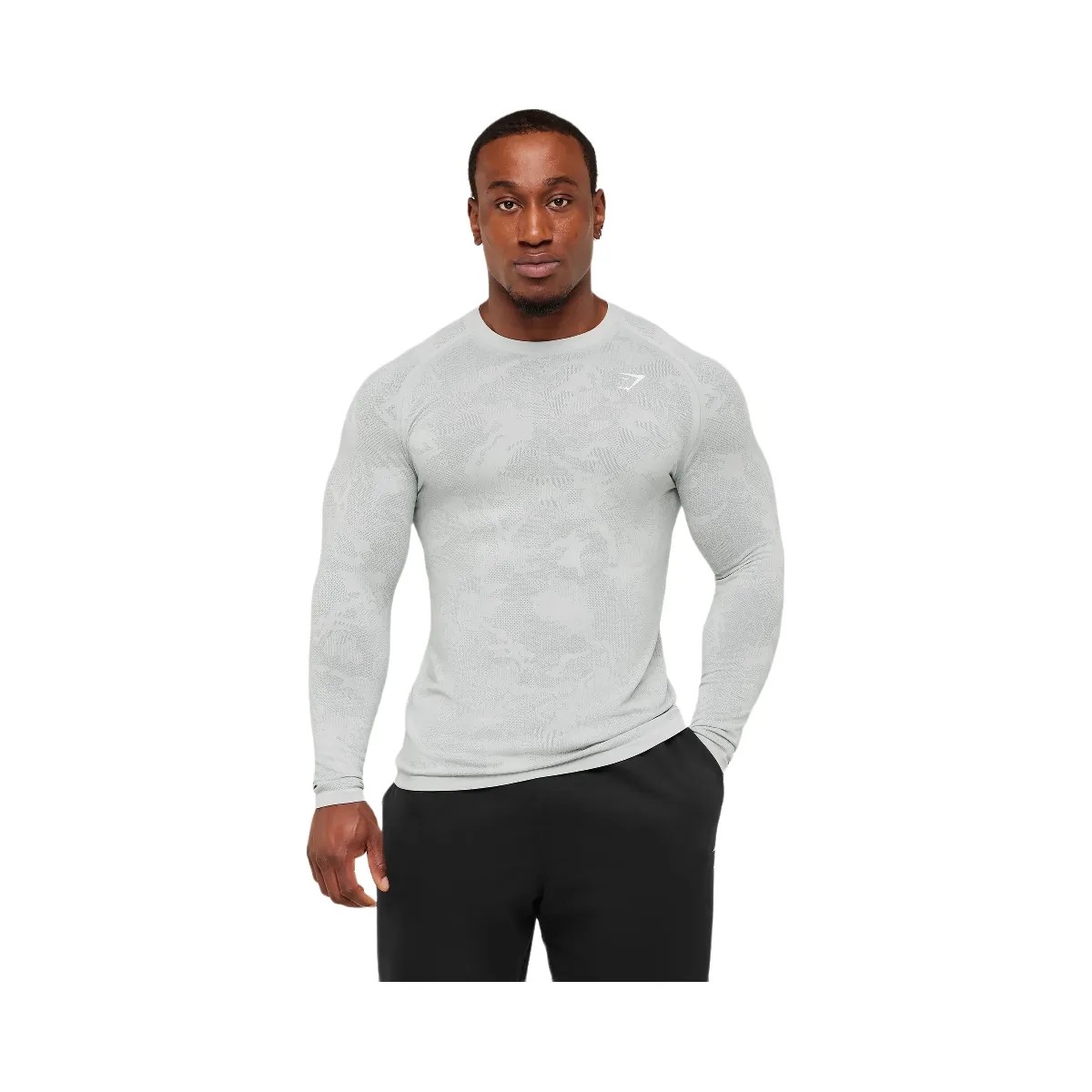 Gymshark Geo Seamless Long Sleeve T-Shirt "Light Grey Smokey Grey" - HypeFly India View 4