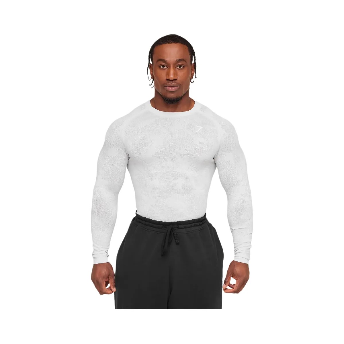 Gymshark Geo Seamless Long Sleeve T-Shirt "White Light Grey" - HypeFly India View 1
