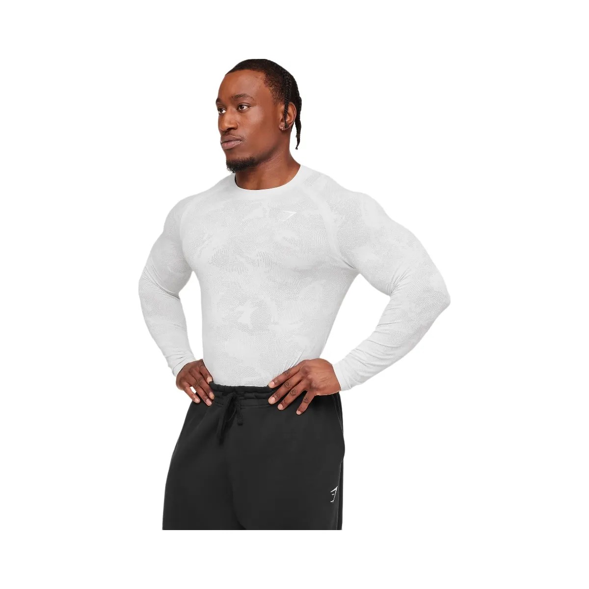 Gymshark Geo Seamless Long Sleeve T-Shirt "White Light Grey" - HypeFly India View 2