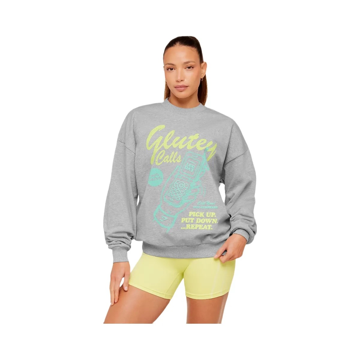 Gymshark Glutey Calls Graphic Sweatshirt "Light Grey Core Marl" - HypeFly India View 1