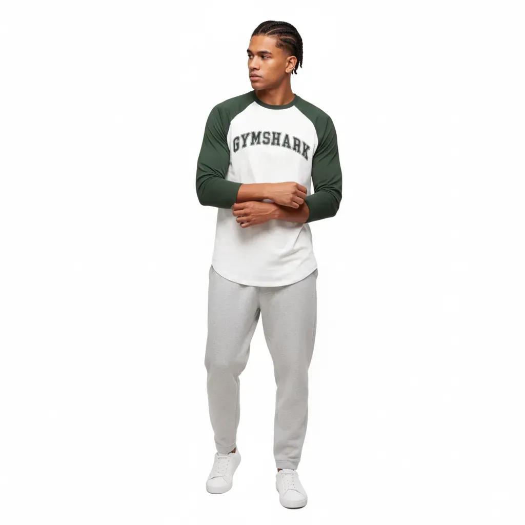 Gymshark GSLC Raglan 3/4 Sleeve T-Shirt Soft White/Trail Green