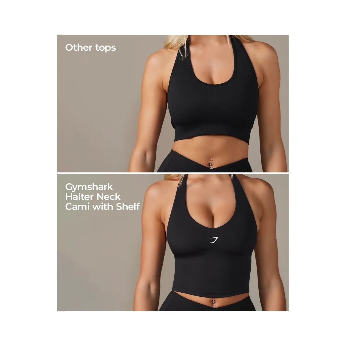 Gymshark Halter Neck Cami with Shelf "Black" - HypeFly India View 2