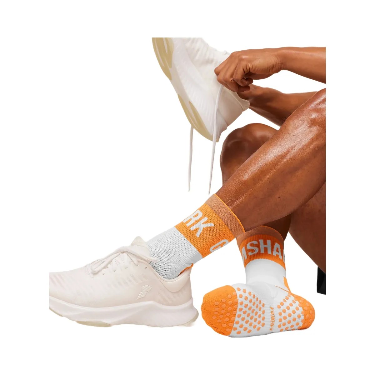 Gymshark Hybrid Training Grip Socks Single "White Dayglow Peach" - HypeFly India View 2