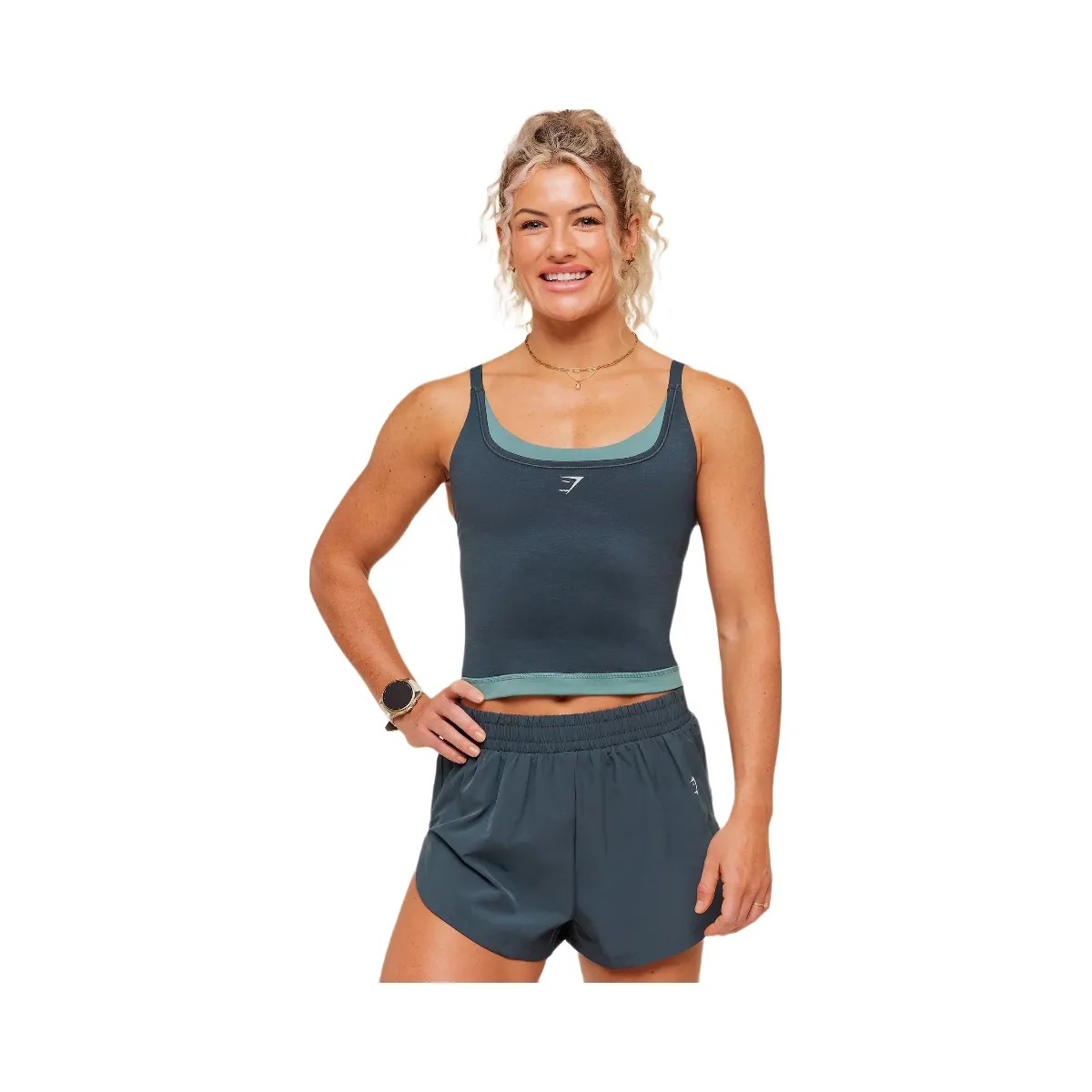 Gymshark Interval Seamless Midi Tank "Stealth Blue Storm Blue" - HypeFly India View 1