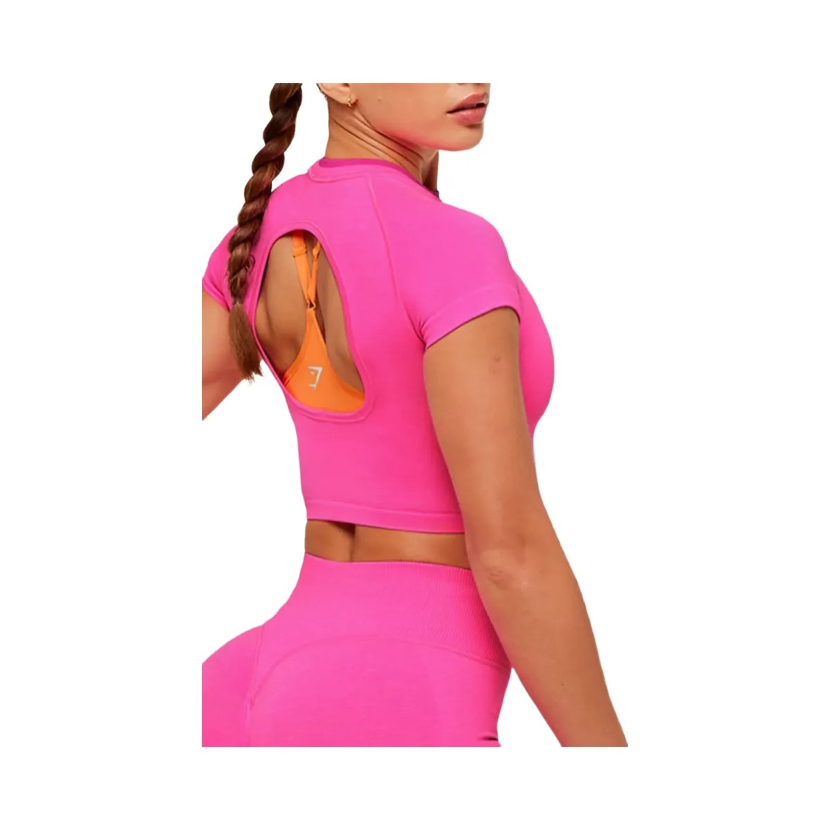 Gymshark Interval Seamless Short Sleeve Crop Top "Electric Pink Super-Set Pink" - HypeFly India View 2