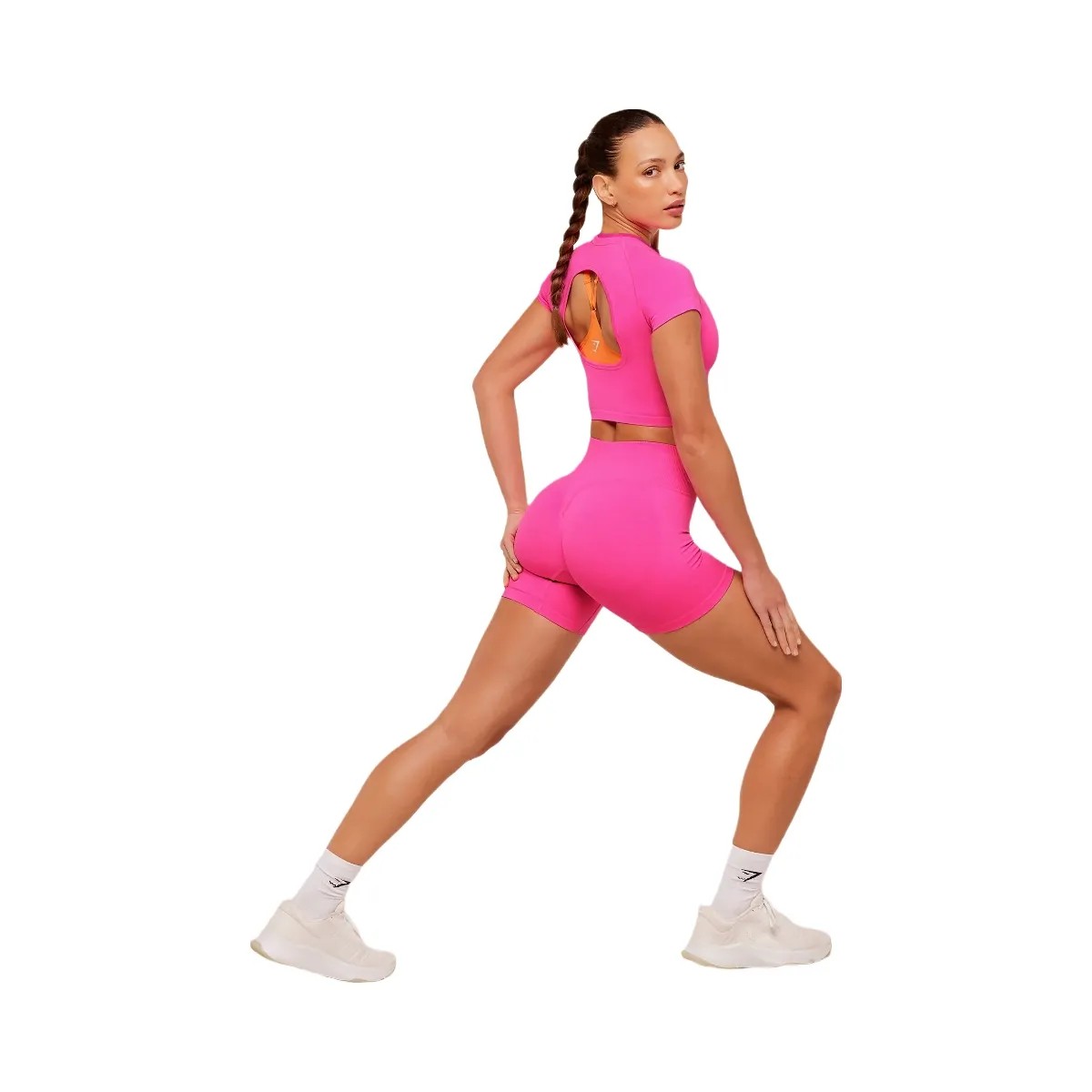 Gymshark Interval Seamless Short Sleeve Crop Top "Electric Pink Super-Set Pink" - HypeFly India View 5