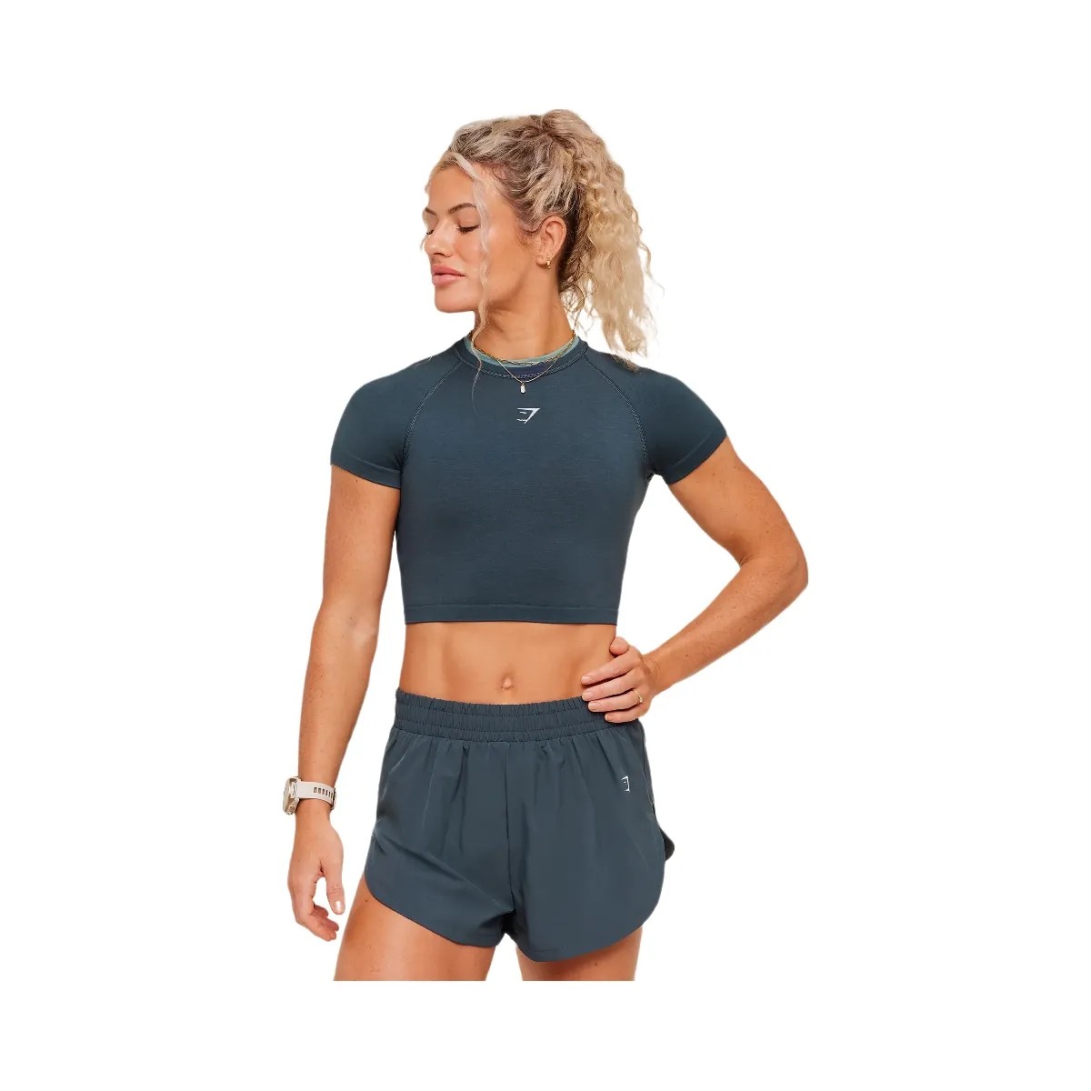 Gymshark Interval Seamless Short Sleeve Crop Top "Stealth Blue Storm Blue" - HypeFly India View 1
