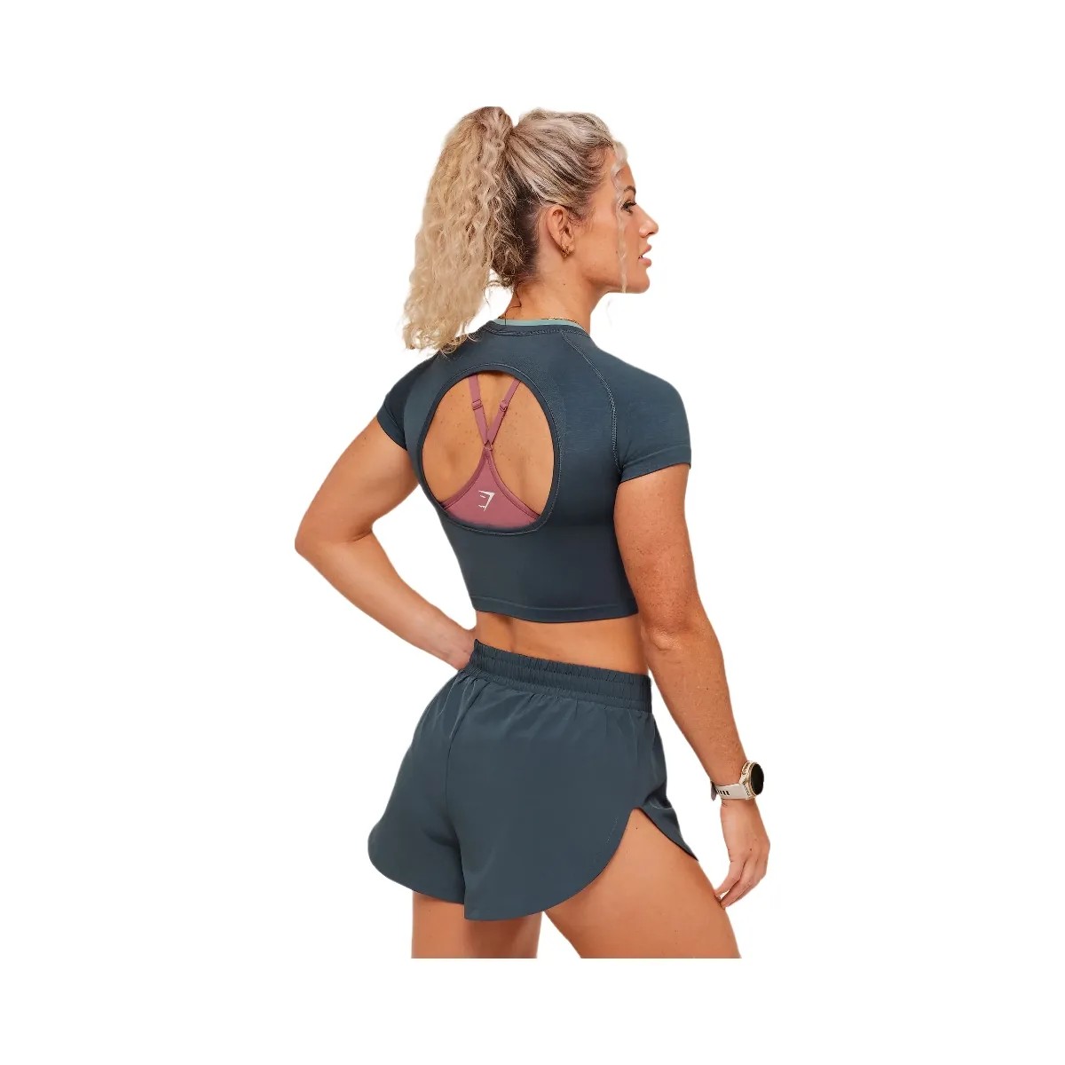 Gymshark Interval Seamless Short Sleeve Crop Top "Stealth Blue Storm Blue" - HypeFly India View 3