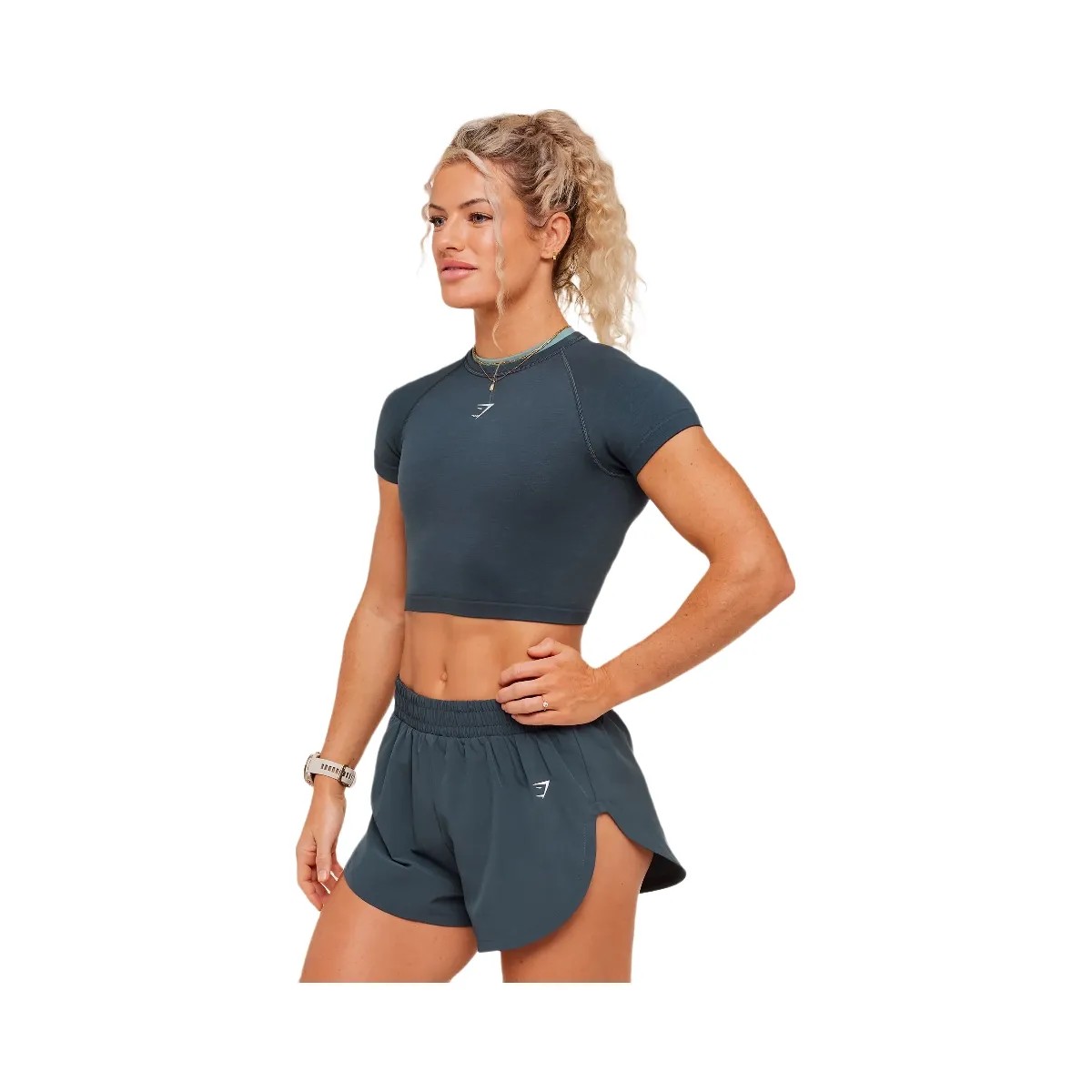 Gymshark Interval Seamless Short Sleeve Crop Top "Stealth Blue Storm Blue" - HypeFly India View 4