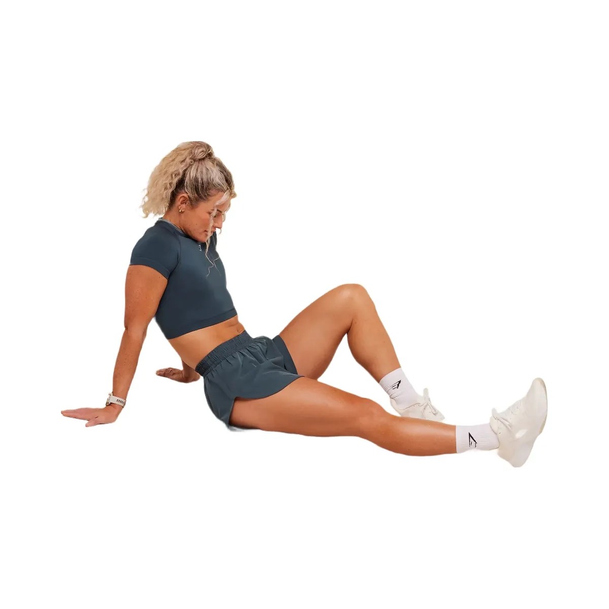 Gymshark Interval Seamless Short Sleeve Crop Top "Stealth Blue Storm Blue" - HypeFly India View 6
