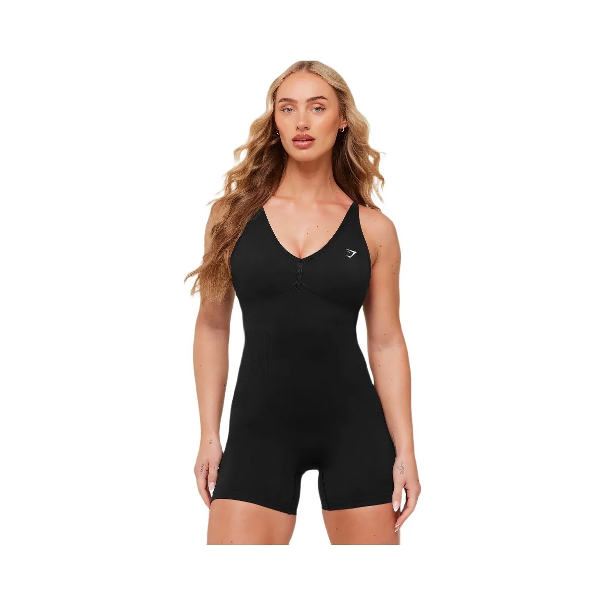 Gymshark Lift Seamless Strappy All in One "Black Black Marl" - HypeFly India View 1
