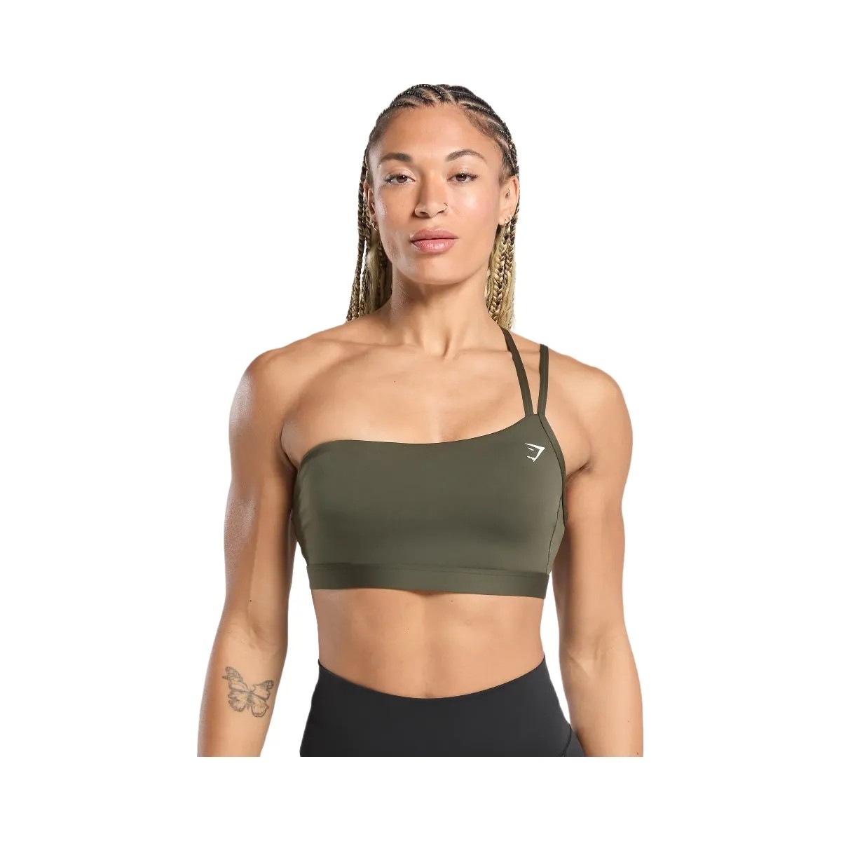 Gymshark One Shoulder Sports Bra "Weighted Green" - HypeFly India View 1