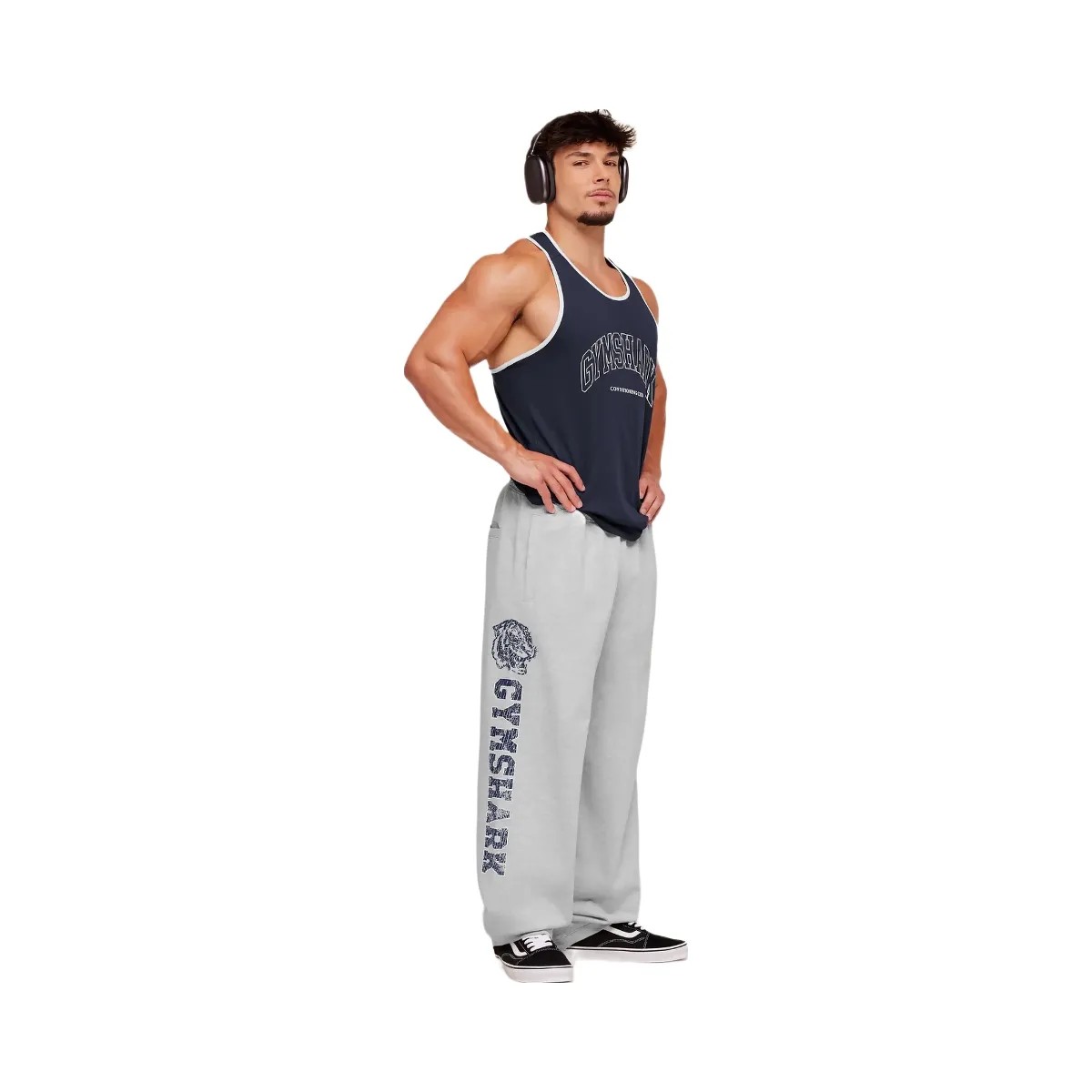 Gymshark Retro Collegiate Graphic Wide Leg Pants "Bros Soft Grey Marl" - HypeFly India View 3