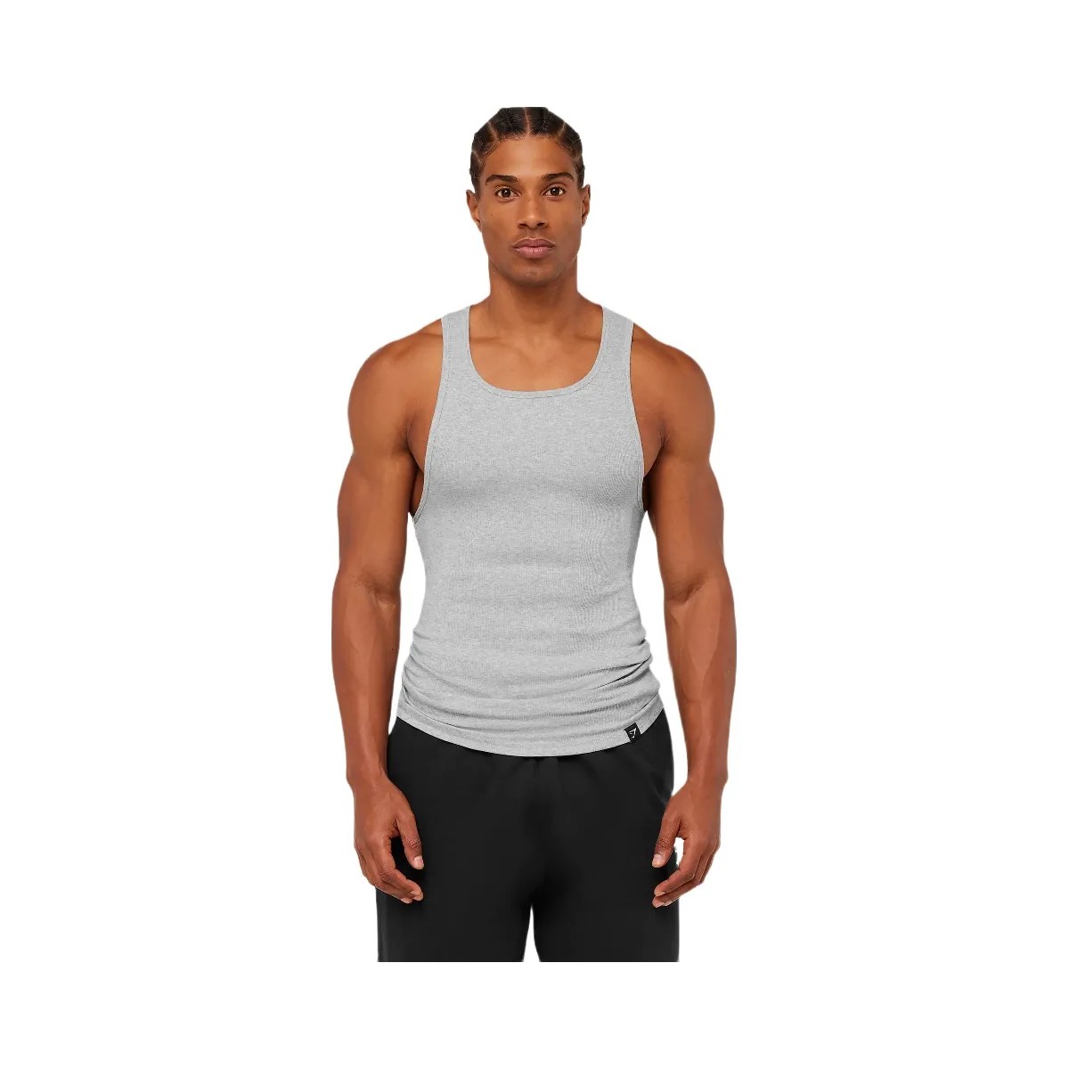 Gymshark Ribbed Tank 1PK "Light Grey Core Marl" - HypeFly India View 1