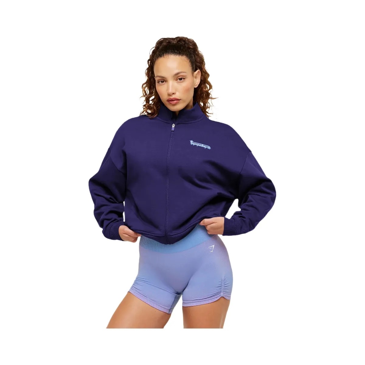 Gymshark Script Embroidery Full Zip Jacket "Indigo Purple" - HypeFly India View 1