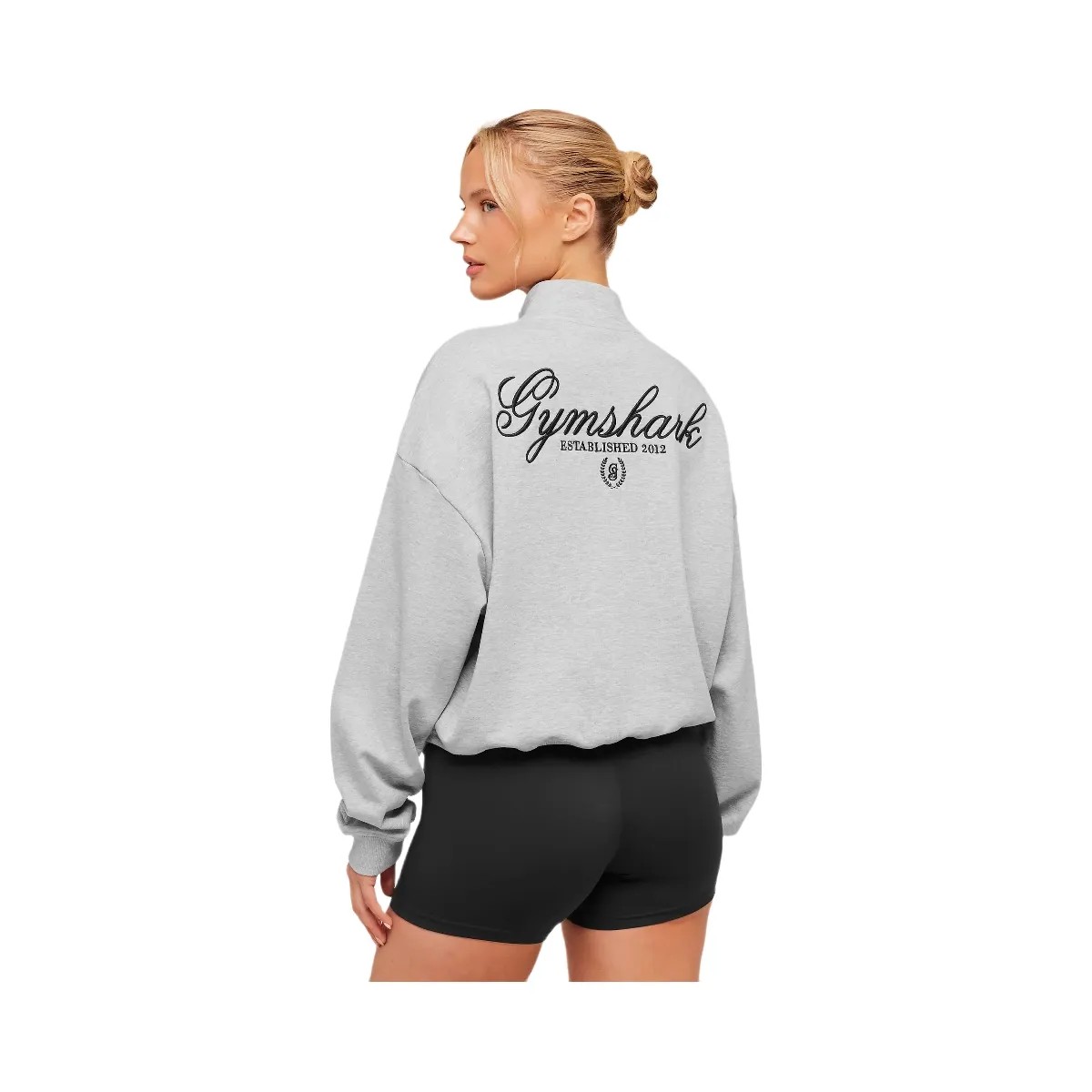 Gymshark Script Embroidery Oversized Zip Through "Light Grey Core Marl" - HypeFly India View 1