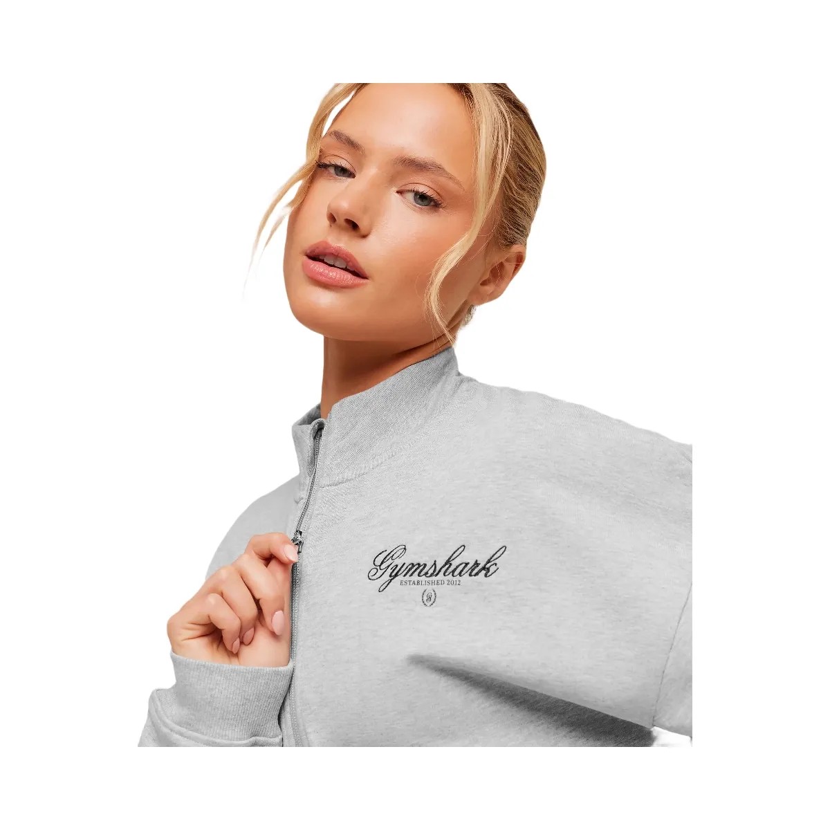 Gymshark Script Embroidery Oversized Zip Through "Light Grey Core Marl" - HypeFly India View 6