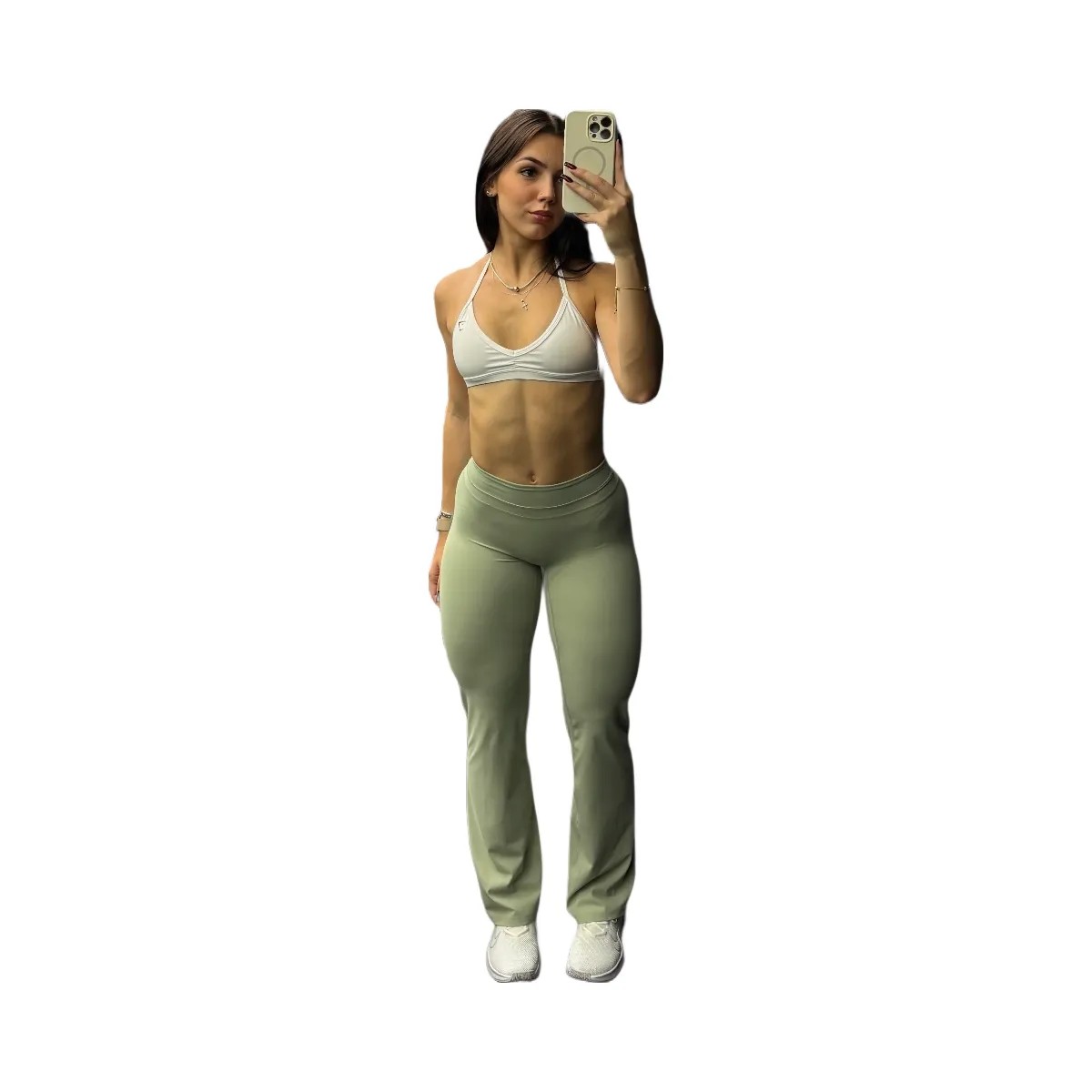 Gymshark Whitney Mid-High Rise Flared Leggings "Haze Green" - HypeFly India View 2