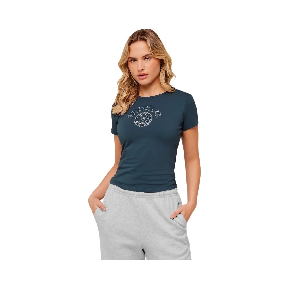 Gymshark Worn Crest Graphic Baby Tee "GS Stealth Blue" - HypeFly India View 1