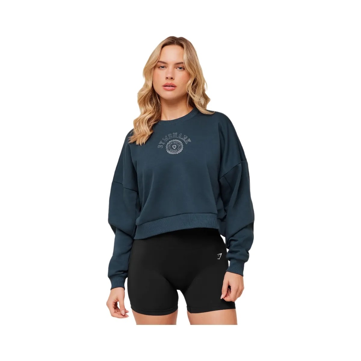 Gymshark Worn Crest Graphic Sweatshirt "GS Stealth Blue" - HypeFly India View 1