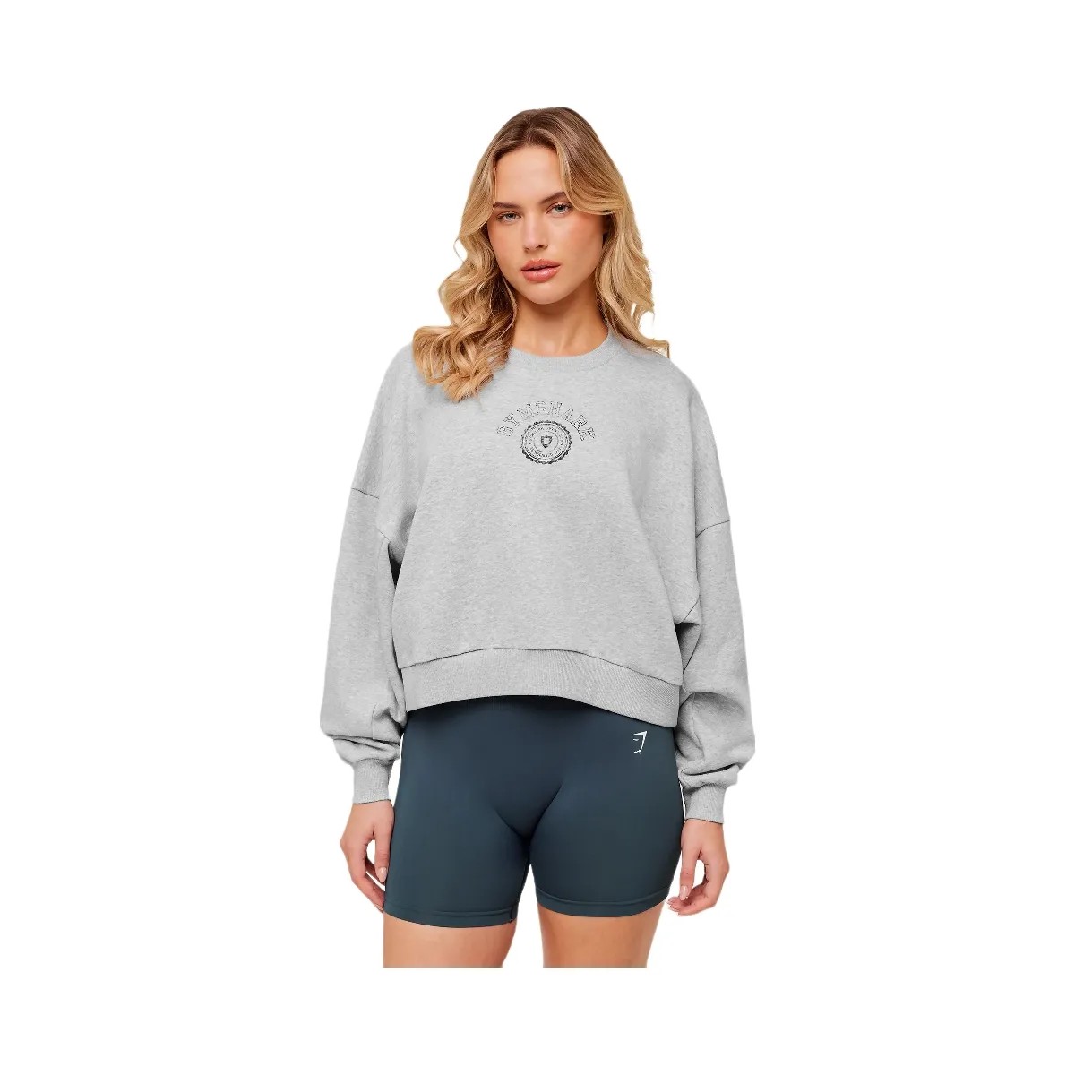 Gymshark Worn Crest Graphic Sweatshirt "Light Grey Core Marl" - HypeFly India View 1