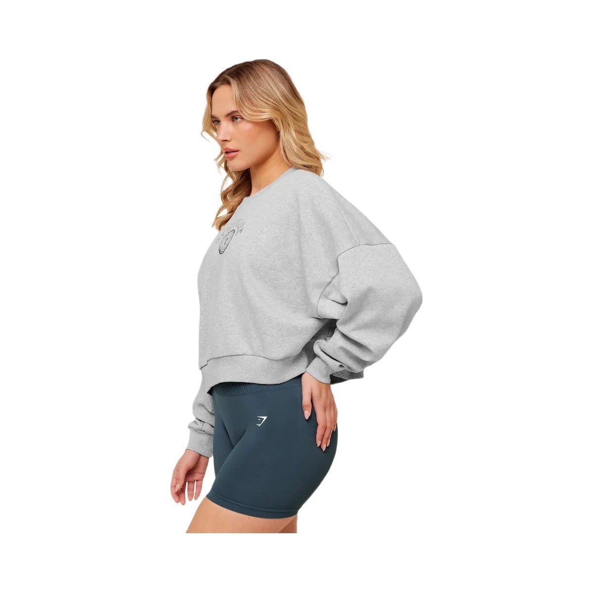 Gymshark Worn Crest Graphic Sweatshirt "Light Grey Core Marl" - HypeFly India View 3
