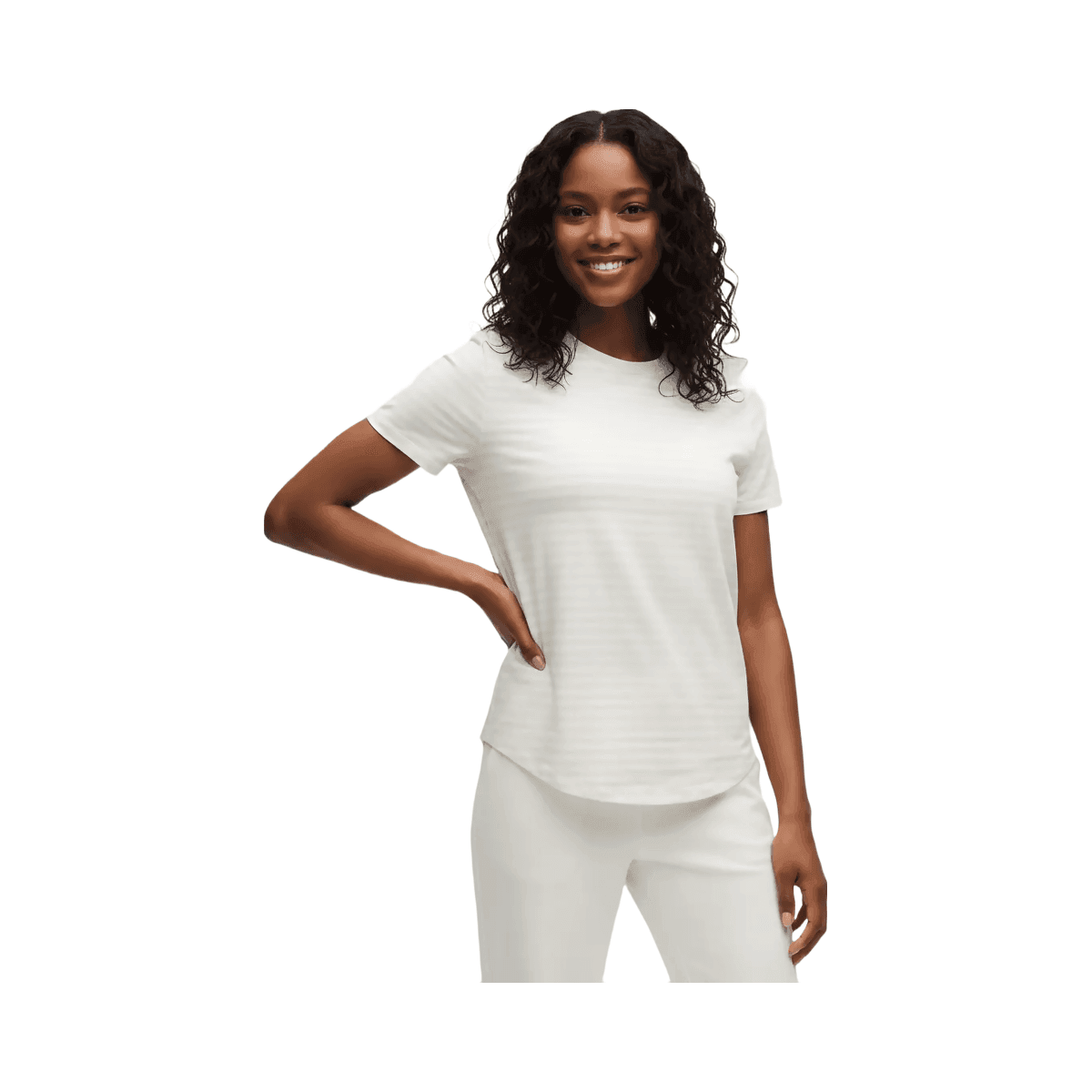 Lululemon Love Curved-Hem Crewneck T-Shirt Narrow Bold Stripe Light Ivory White - HypeFly India View 1