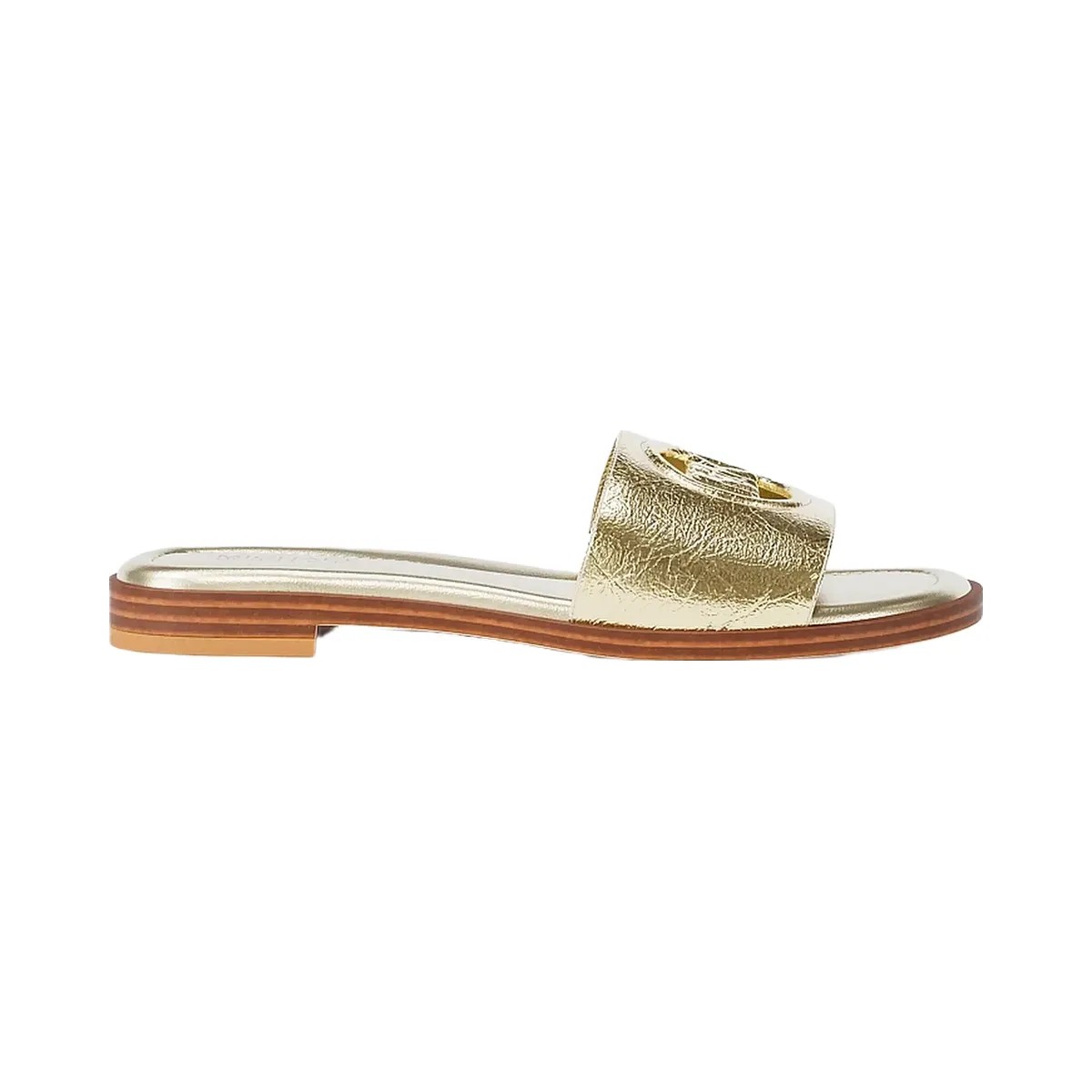 Michael Kors Carissa Crackled Metallic Slide Sandal Pale Gold - HypeFly India View 2