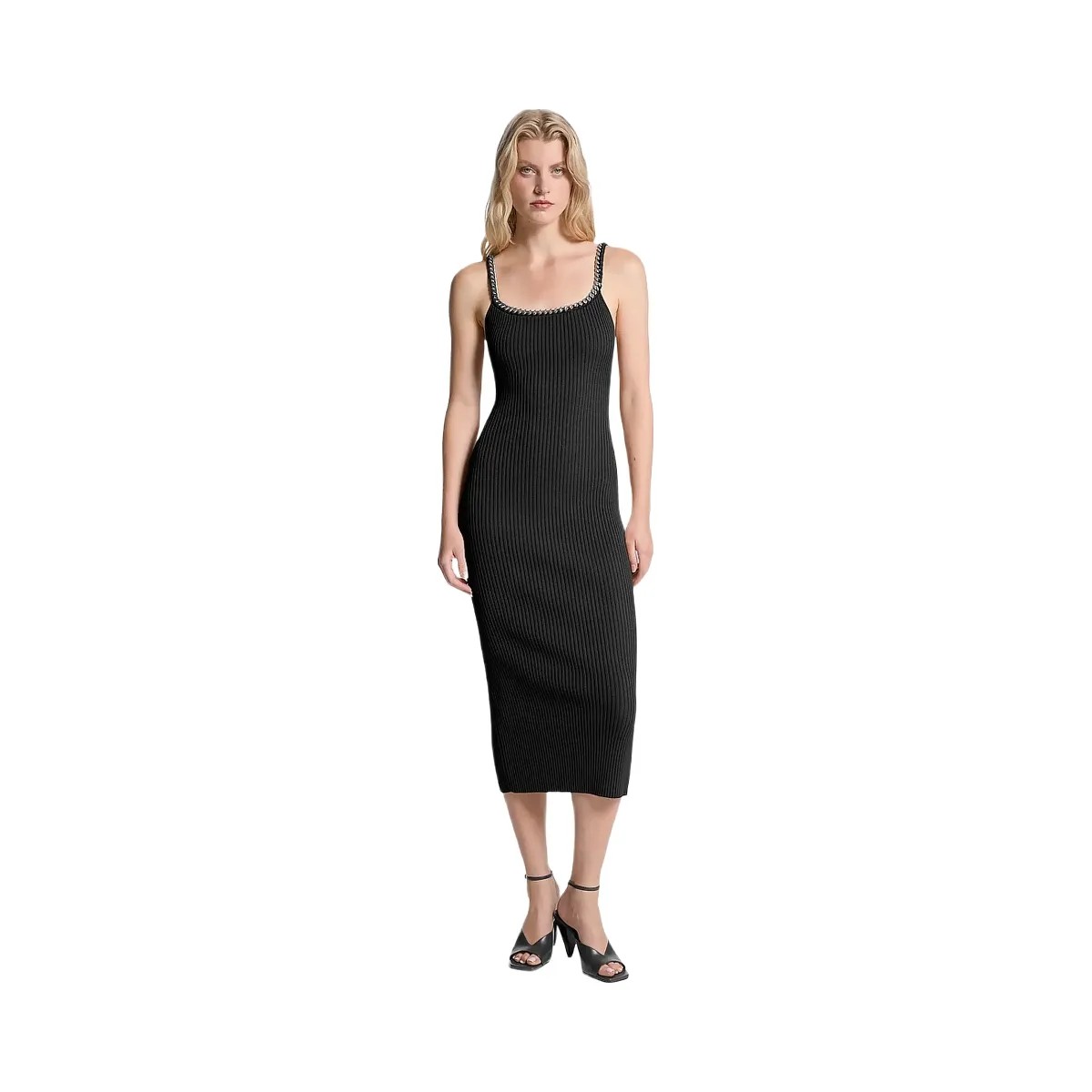 Michael Kors Chain Ribbed Stretch Knit Midi Dress Black - HypeFly India View 1