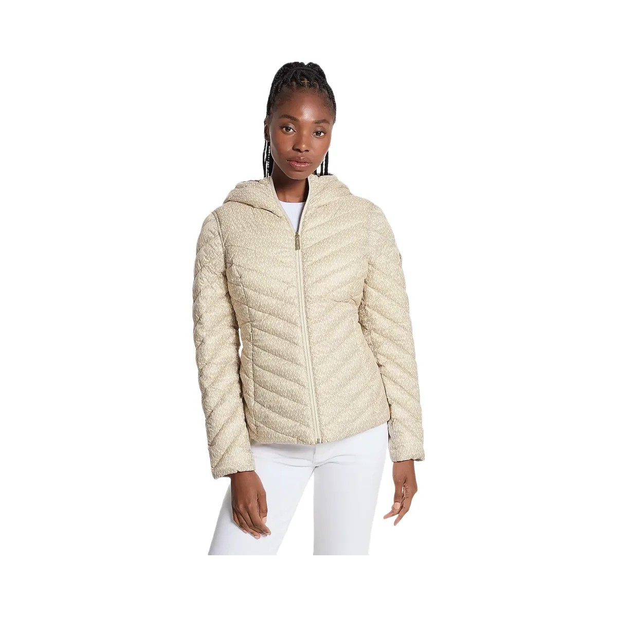 Michael Kors Chevron Logo Print Quilted Nylon Reversible Jacket Taupe/Bone Logo - HypeFly India View 3