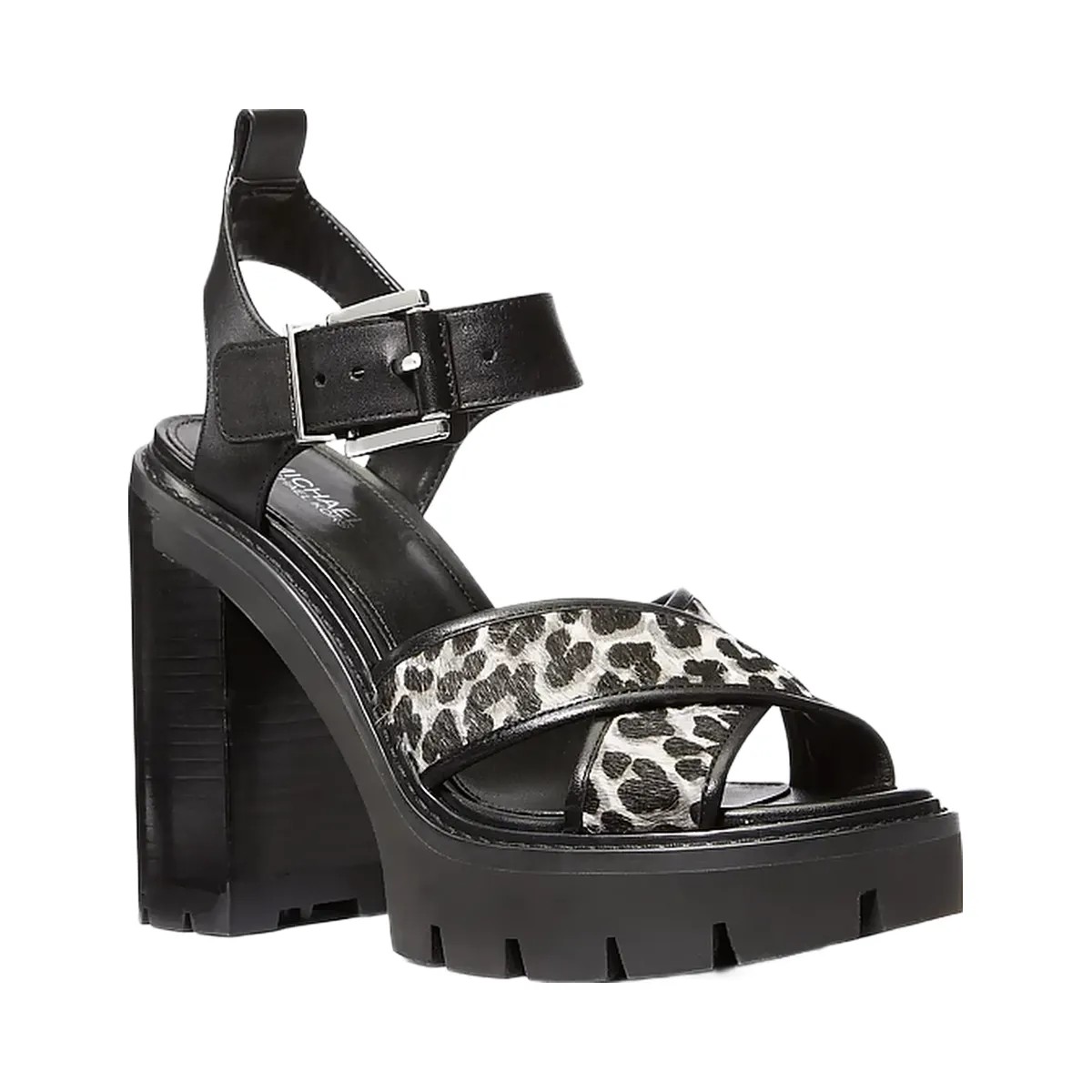 Michael Kors Colby Leopard Print Calf Hair Lug Platform Sandal Black Combo - HypeFly India View 1