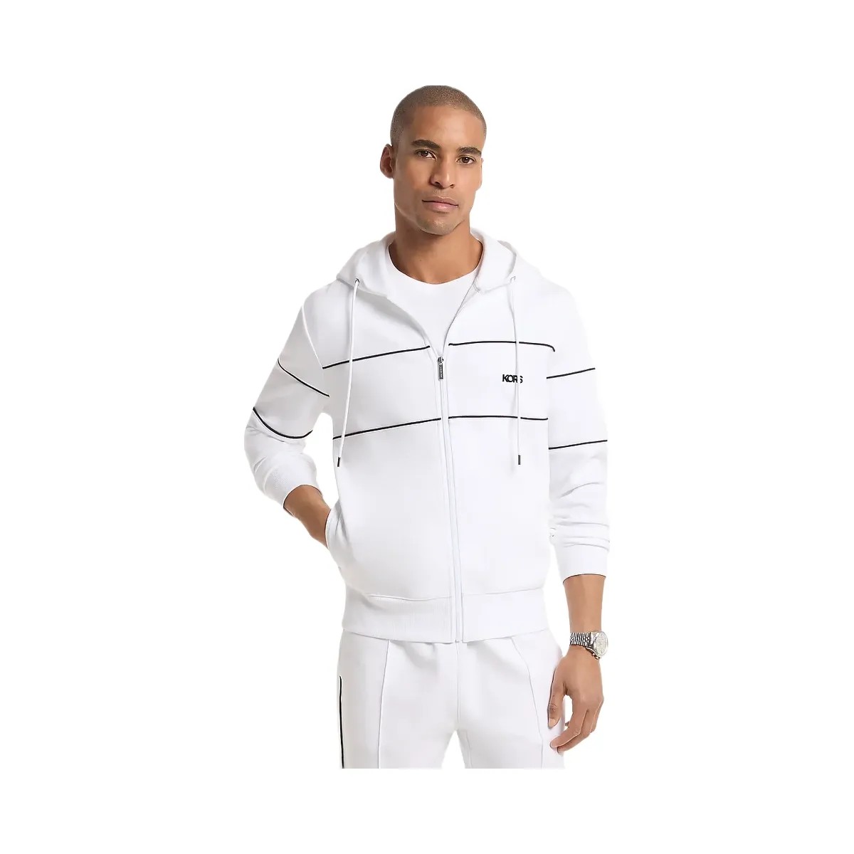 Michael Kors Cotton Blend Zip-Up Hoodie White - HypeFly India View 1