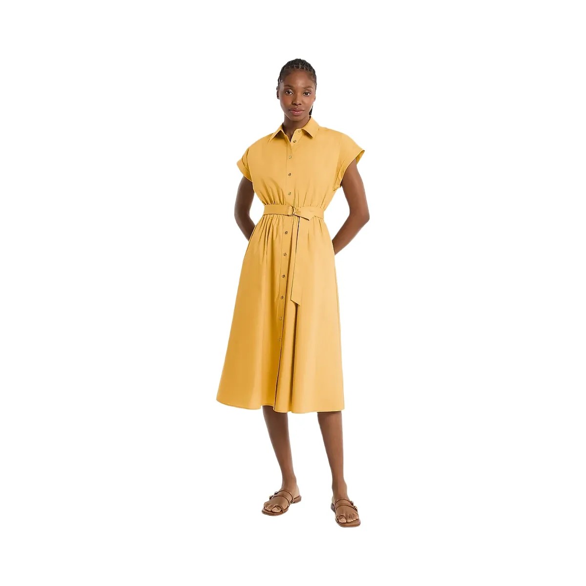Michael Kors Cotton Poplin Midi Dress Honeywheat - HypeFly India View 1