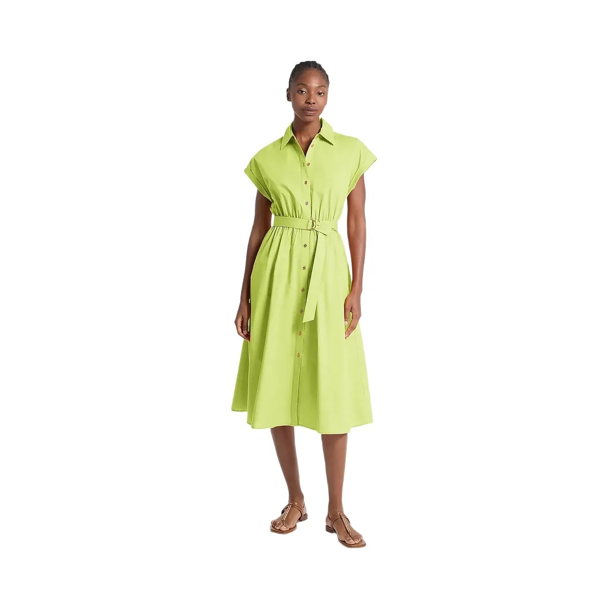 Michael Kors Cotton Poplin Midi Dress Lime - HypeFly India View 1