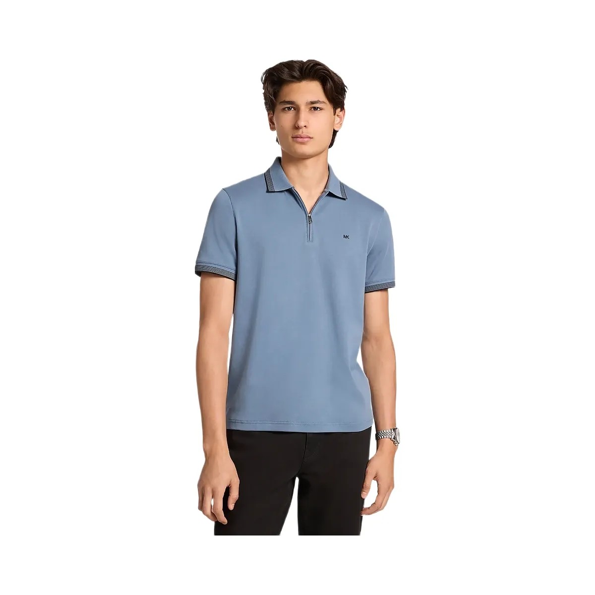 Michael Kors Cotton Zip-Up Polo Shirt Denim - HypeFly India View 1