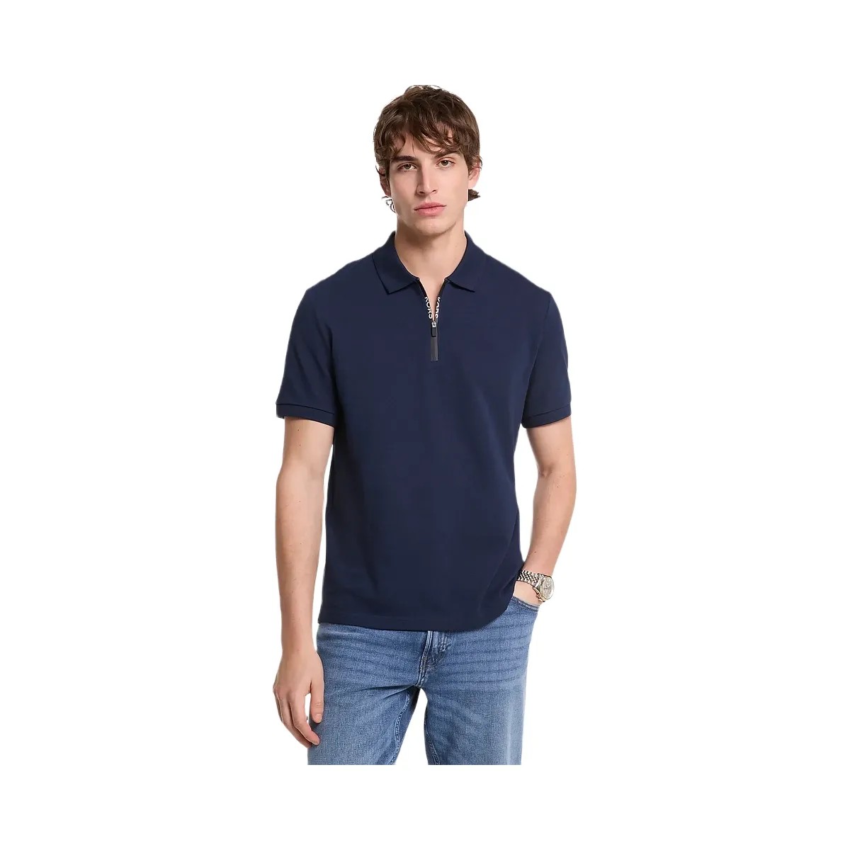 Michael Kors Cotton Zip-Up Polo Shirt Midnight - HypeFly India View 1