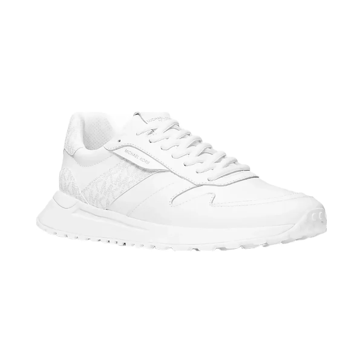 Michael Kors Dax Pebbled Leather and Logo Trainer Bright Wht - HypeFly India View 1