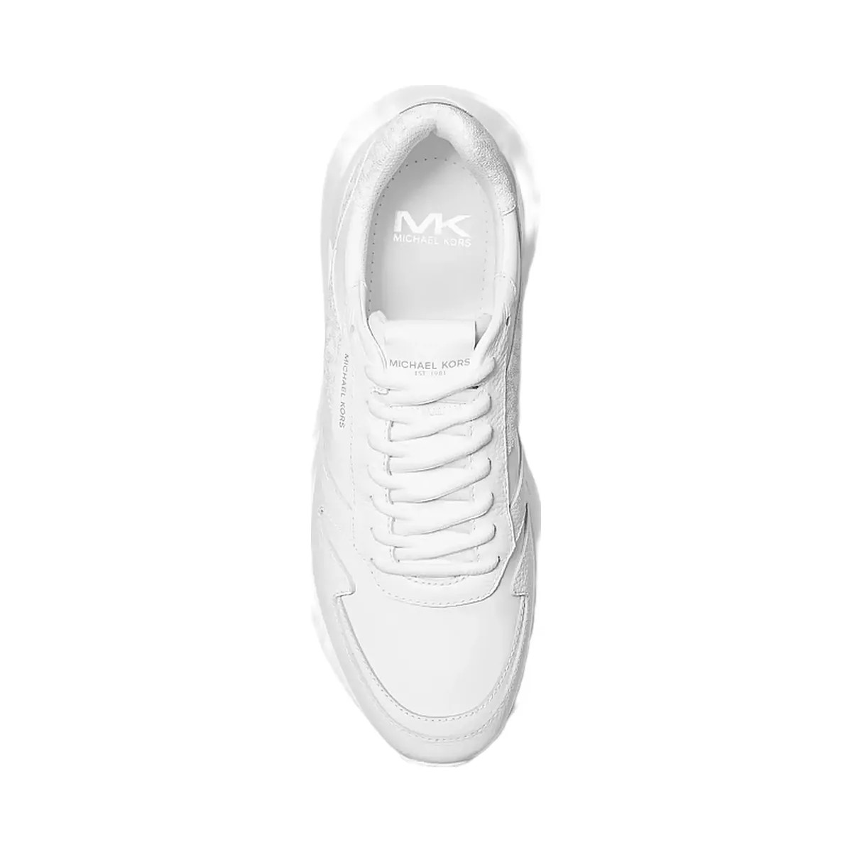 Michael Kors Dax Pebbled Leather and Logo Trainer Bright Wht - HypeFly India View 4