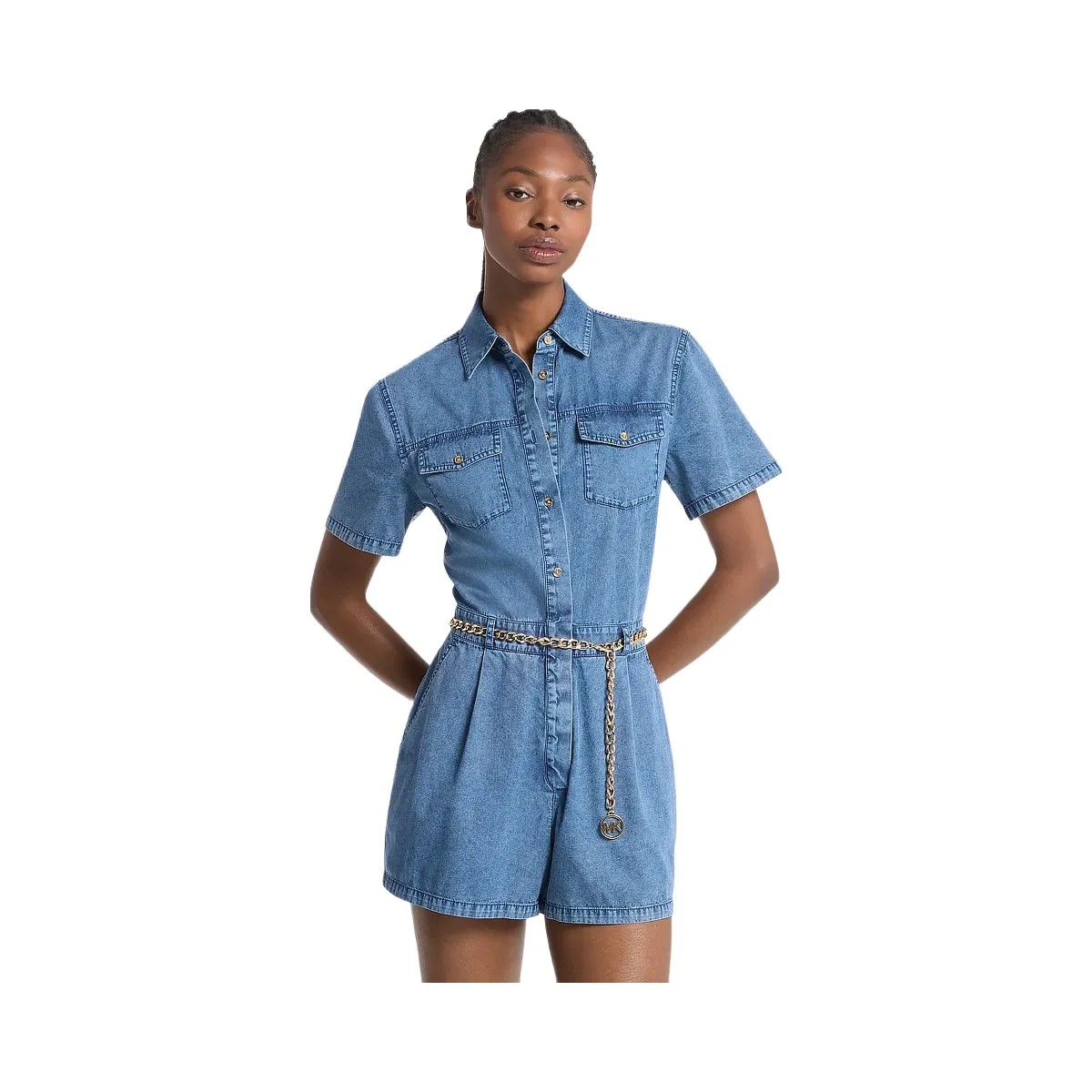 Michael Kors Denim Belted Romper Dusk Blue Wash - HypeFly India View 1