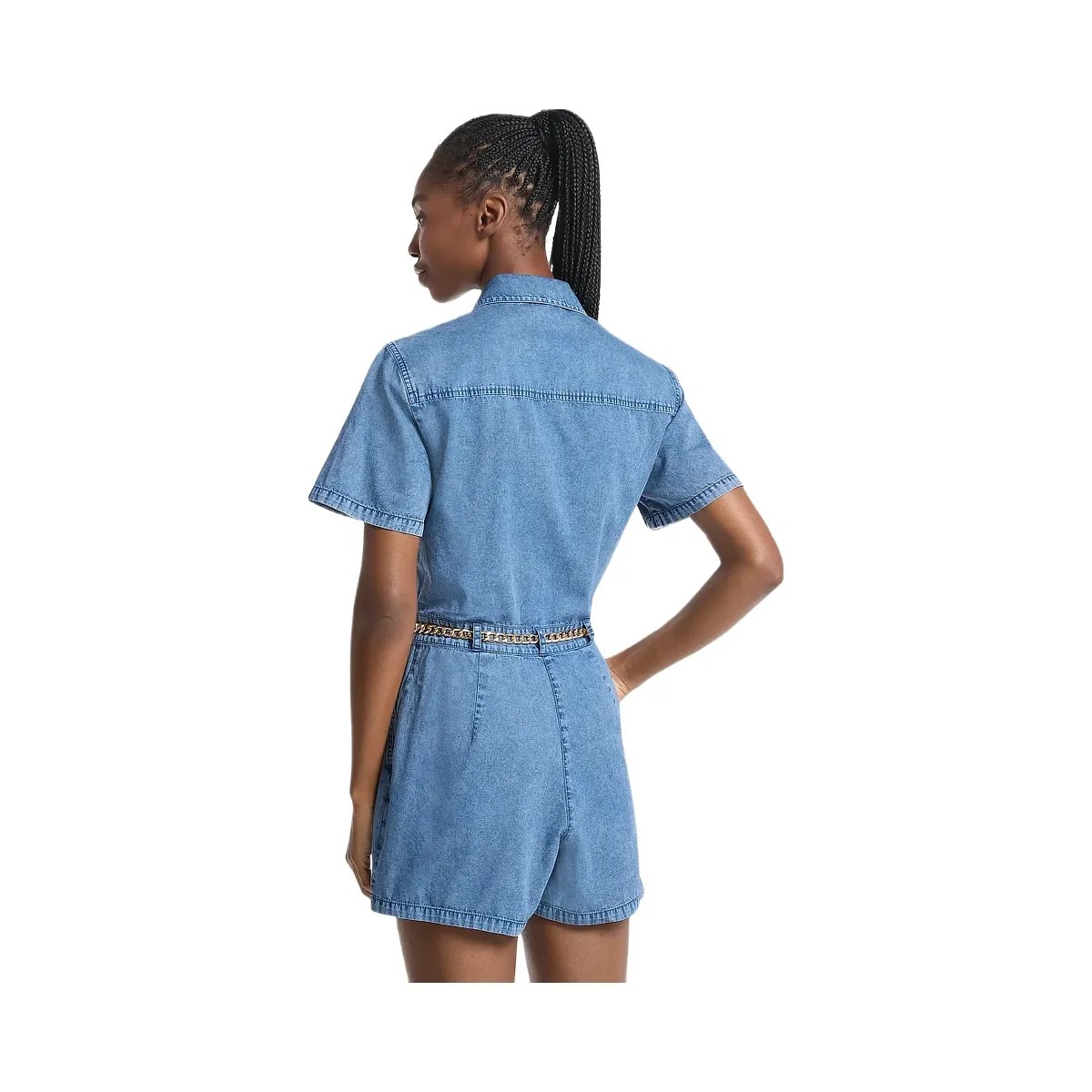 Michael Kors Denim Belted Romper Dusk Blue Wash - HypeFly India View 2