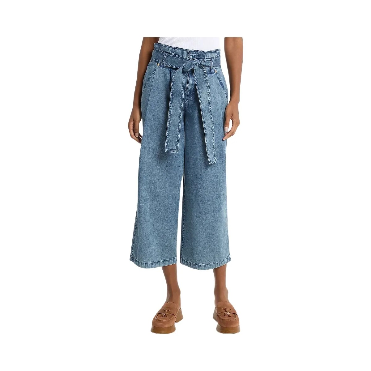 Michael Kors Denim Cropped Paperbag Pants Dusk Blue Wash - HypeFly India View 1