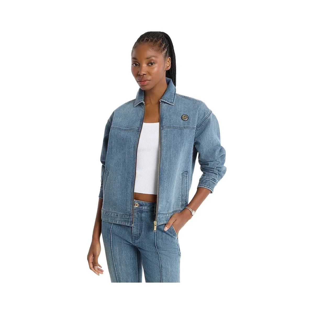 Michael Kors Denim Zip-Up Jacket Dusk Blue Wash - HypeFly India View 1