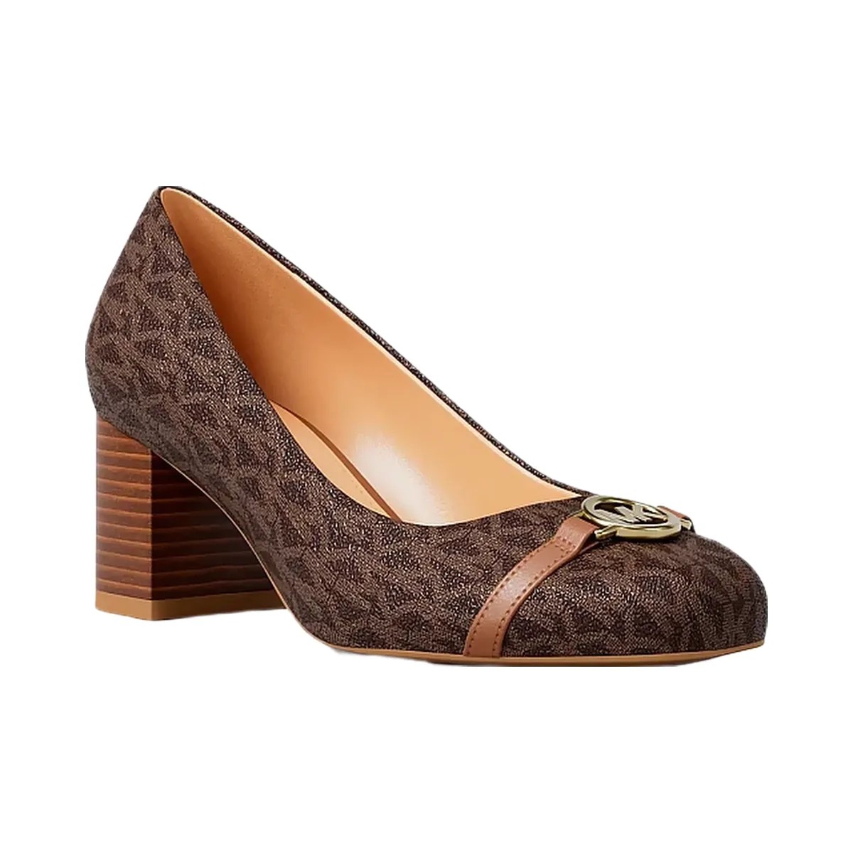 Michael Kors Dori Signature Logo Block Heel Pump Brown Multi - HypeFly India View 1