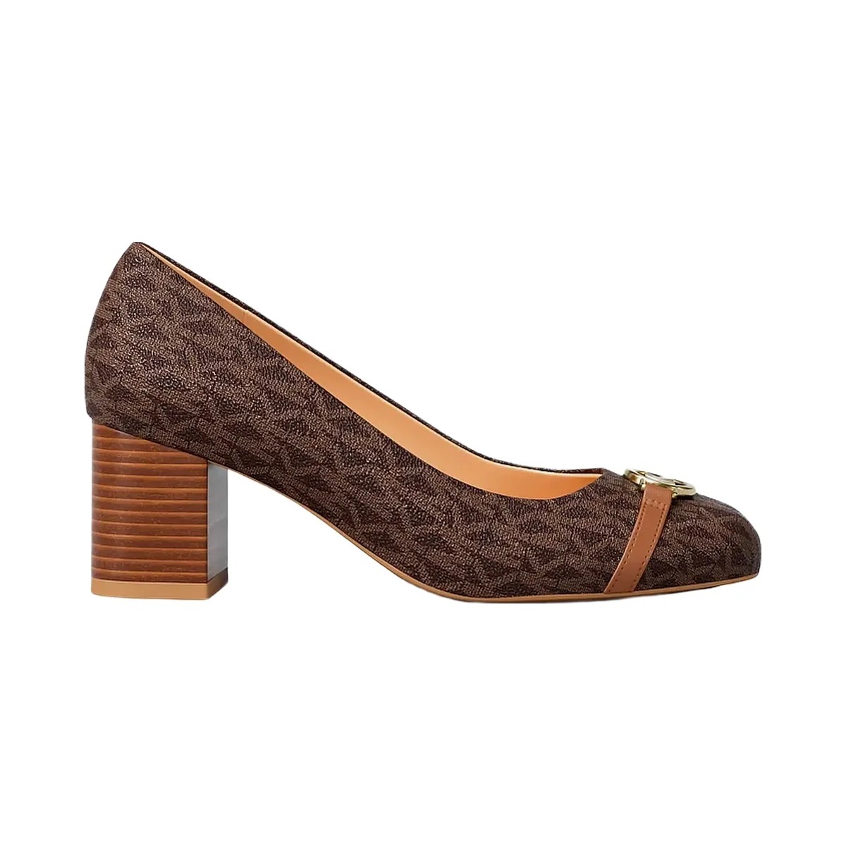 Michael Kors Dori Signature Logo Block Heel Pump Brown Multi - HypeFly India View 2